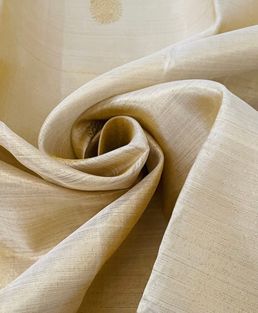 Kanchipuram Tissue Silk Saree | Beige & Gold | Pure Zari | Pure Silk | Handwoven | Ships from California | Pushpam - ShopNaya Exclusive